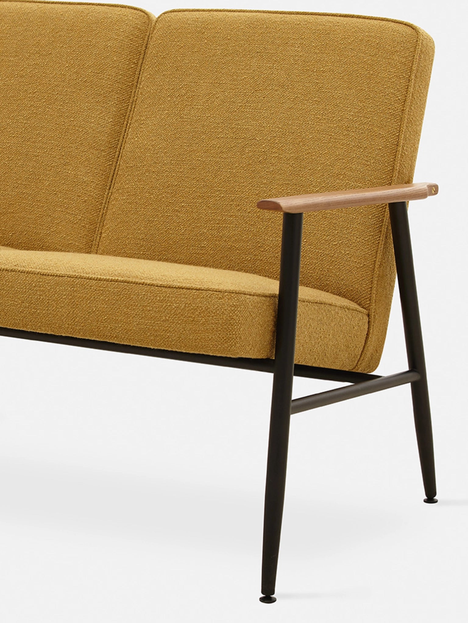 Sofa dzielona Fox Metal w tkaninie Boucle Mustard