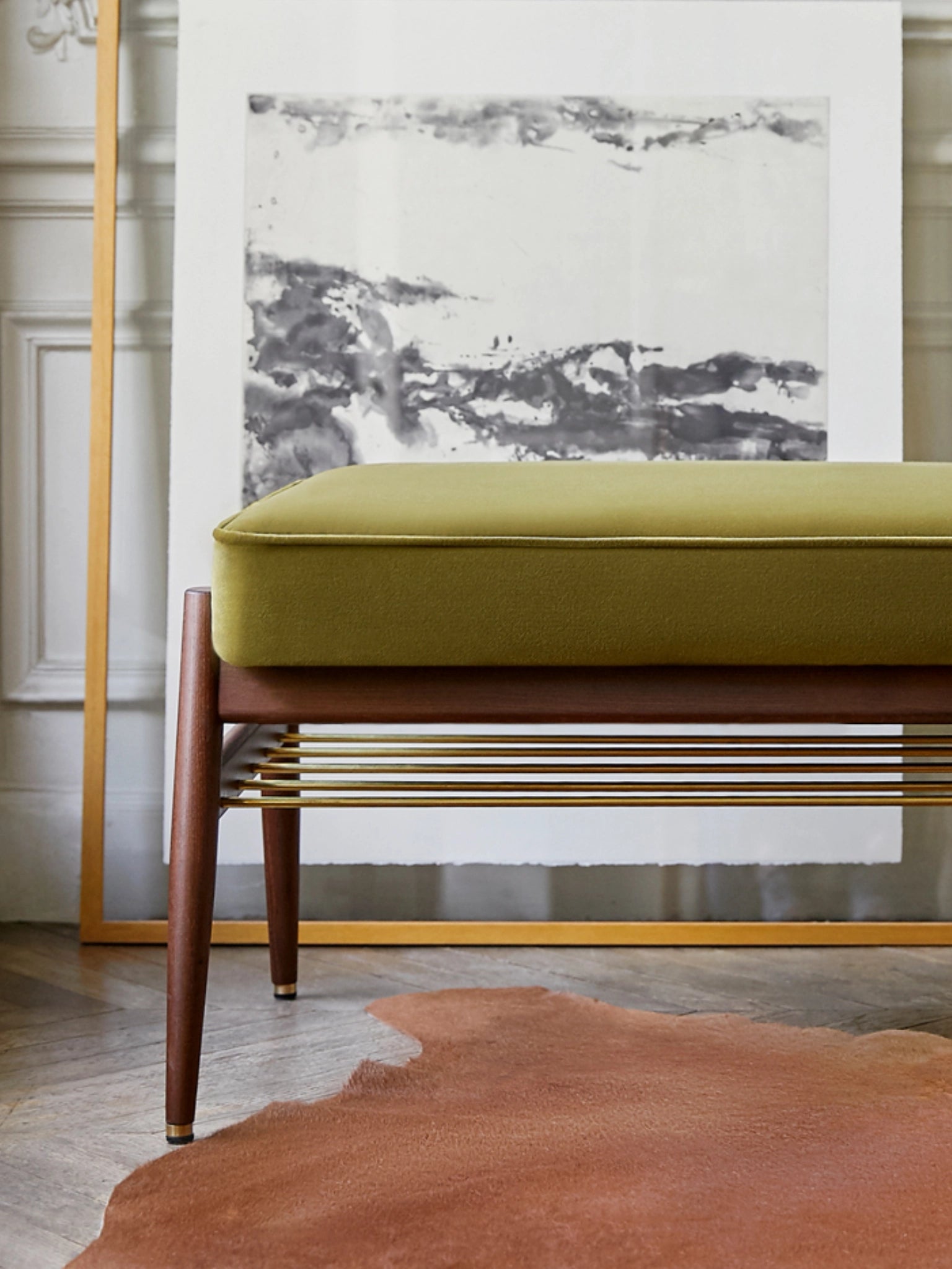 Banquette Fox 90 en tissu Shine Velvet Mustard