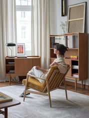 Fauteuil Stefan en tissu Boucle Bleu