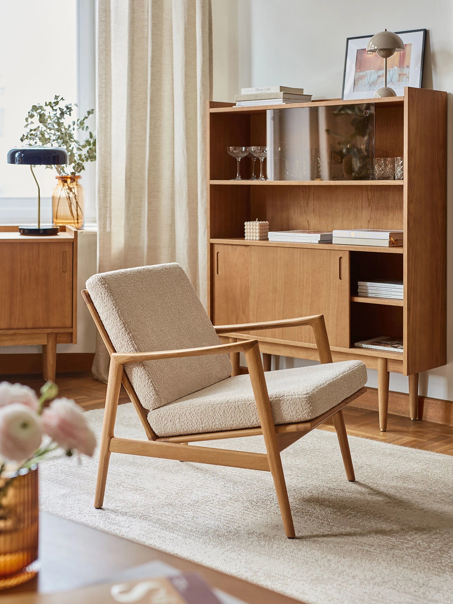 Fauteuil Stefan en tissu Grain Peche